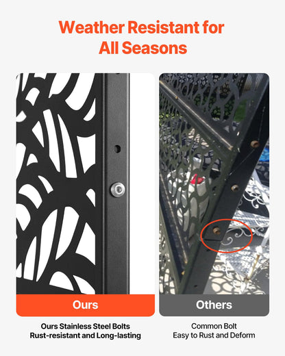 Metal Privacy Screen, 47" W x 72" H, Outdoor Privacy Screens & Panels, Freestanding Outdoor Divider with Stand, 3-Panel Decorative Garden Steel Privacy Fence for Balcony Patio Indoor Room Black
