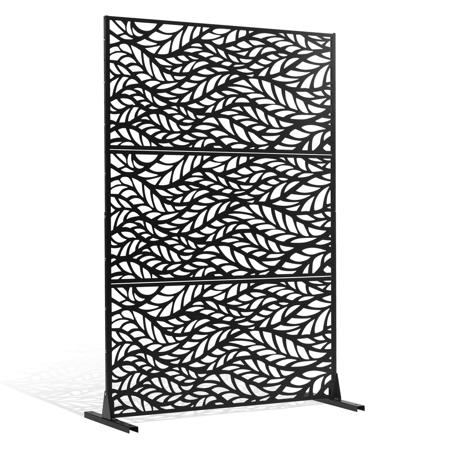 Metal Privacy Screen, 47" W x 72" H, Outdoor Privacy Screens & Panels, Freestanding Outdoor Divider with Stand, 3-Panel Decorative Garden Steel Privacy Fence for Balcony Patio Indoor Room Black
