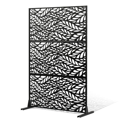 Metal Privacy Screen, 47" W x 72" H, Outdoor Privacy Screens & Panels, Freestanding Outdoor Divider with Stand, 3-Panel Decorative Garden Steel Privacy Fence for Balcony Patio Indoor Room Black