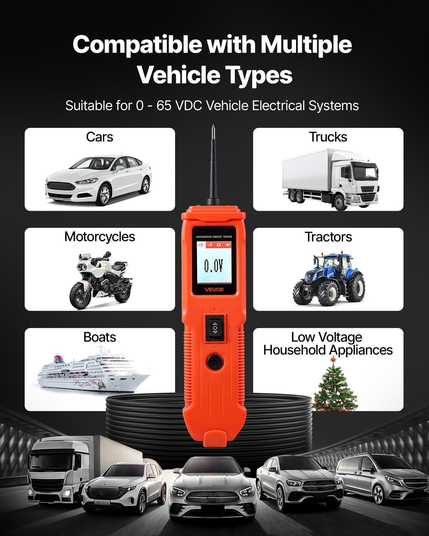 Automotive Circuit Tester, 8 - 35 DCV Power Circuit Probe Tester with TFT Color Display and Lighting, Automotive Power Tester Probe with 13 ft / 4 m Cable, ABS Shell Electrical Detector Finder.