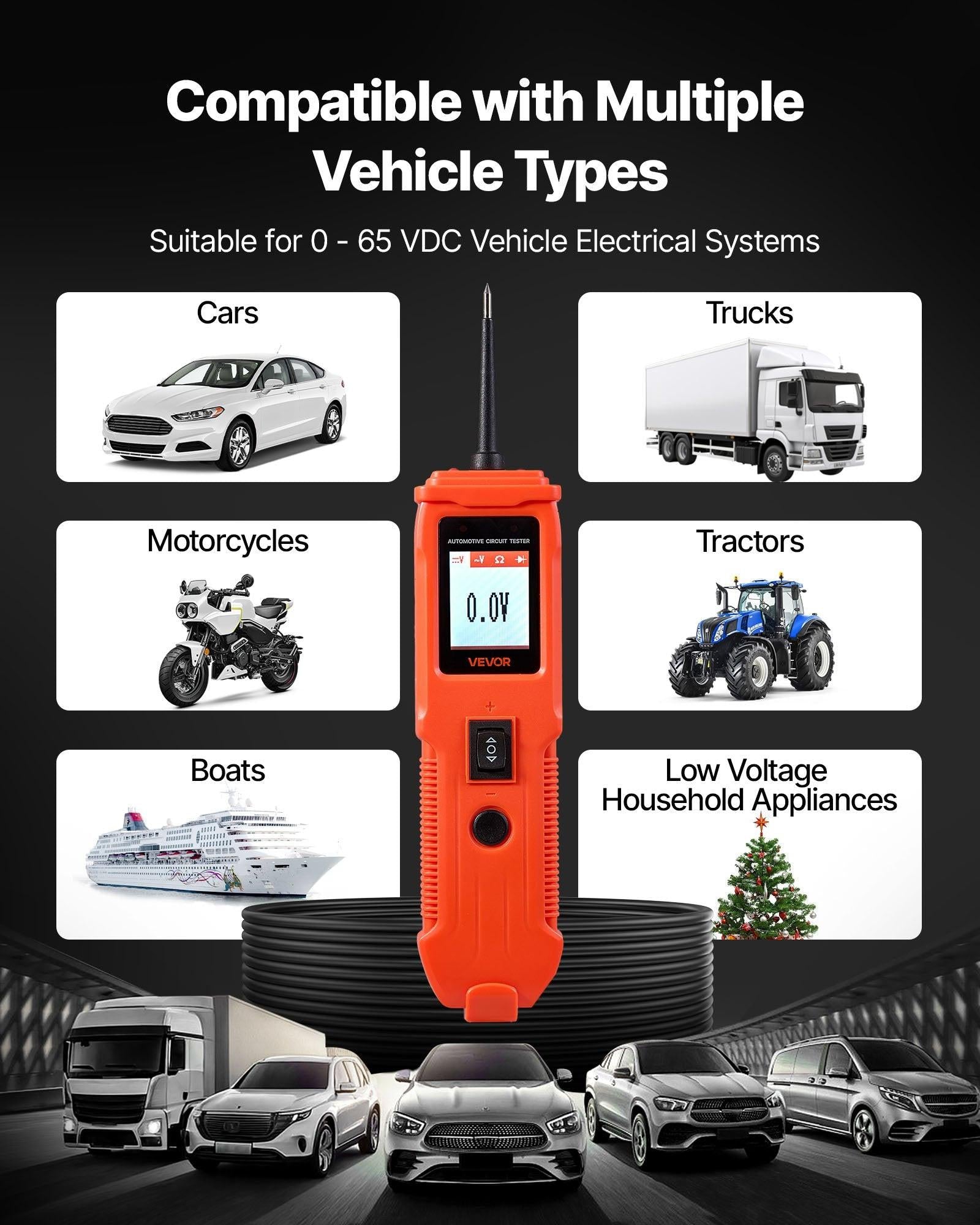 Automotive Circuit Tester, 8 - 35 DCV Power Circuit Probe Tester with TFT Color Display and Lighting, Automotive Power Tester Probe with 13 ft / 4 m Cable, ABS Shell Electrical Detector Finder.