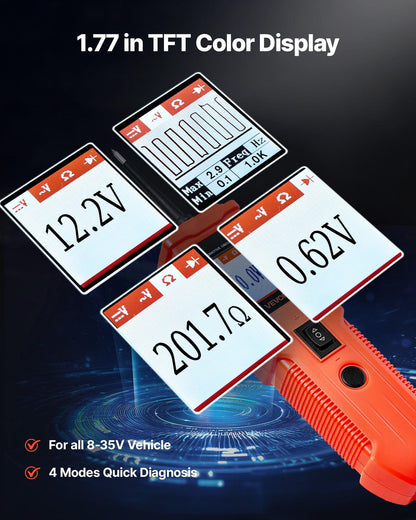 Automotive Circuit Tester, 8 - 35 DCV Power Circuit Probe Tester with TFT Color Display and Lighting, Automotive Power Tester Probe with 13 ft / 4 m Cable, ABS Shell Electrical Detector Finder.