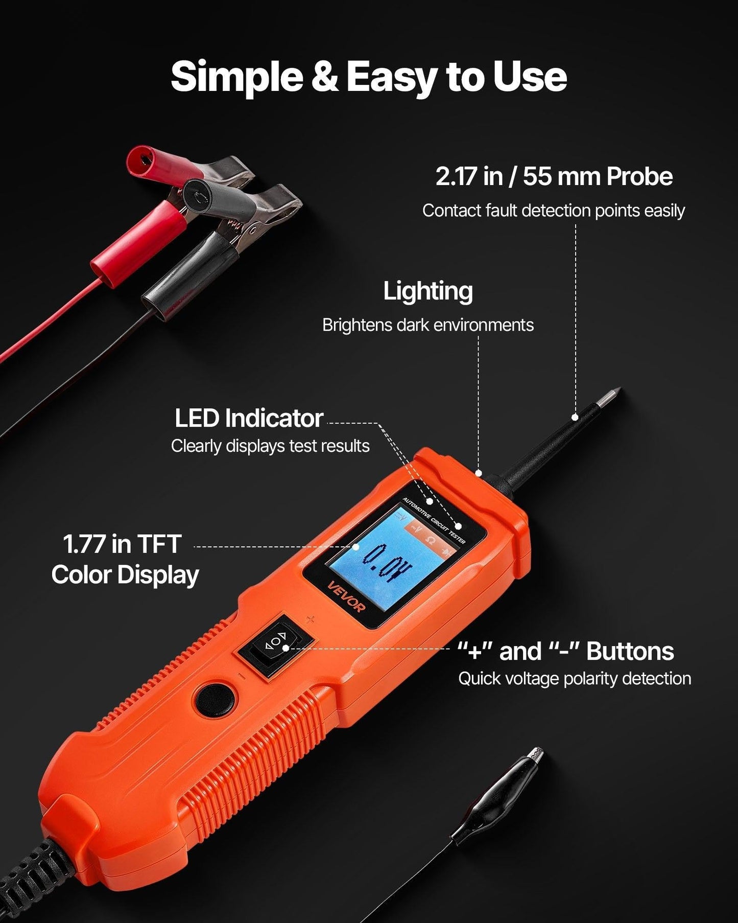 Automotive Circuit Tester, 8 - 35 DCV Power Circuit Probe Tester with TFT Color Display and Lighting, Automotive Power Tester Probe with 13 ft / 4 m Cable, ABS Shell Electrical Detector Finder.