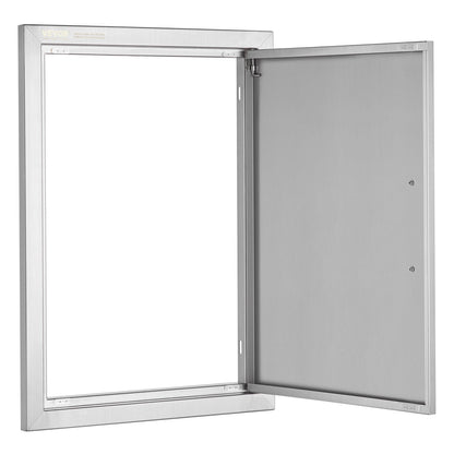 BBQ Access Door, 432x610 mm Single Outdoor Kitchen Door, Stainless Steel Flush Mount Door, Wall Vertical Door with Handle, for BBQ Island, Grilling Station, Outside Cabinet