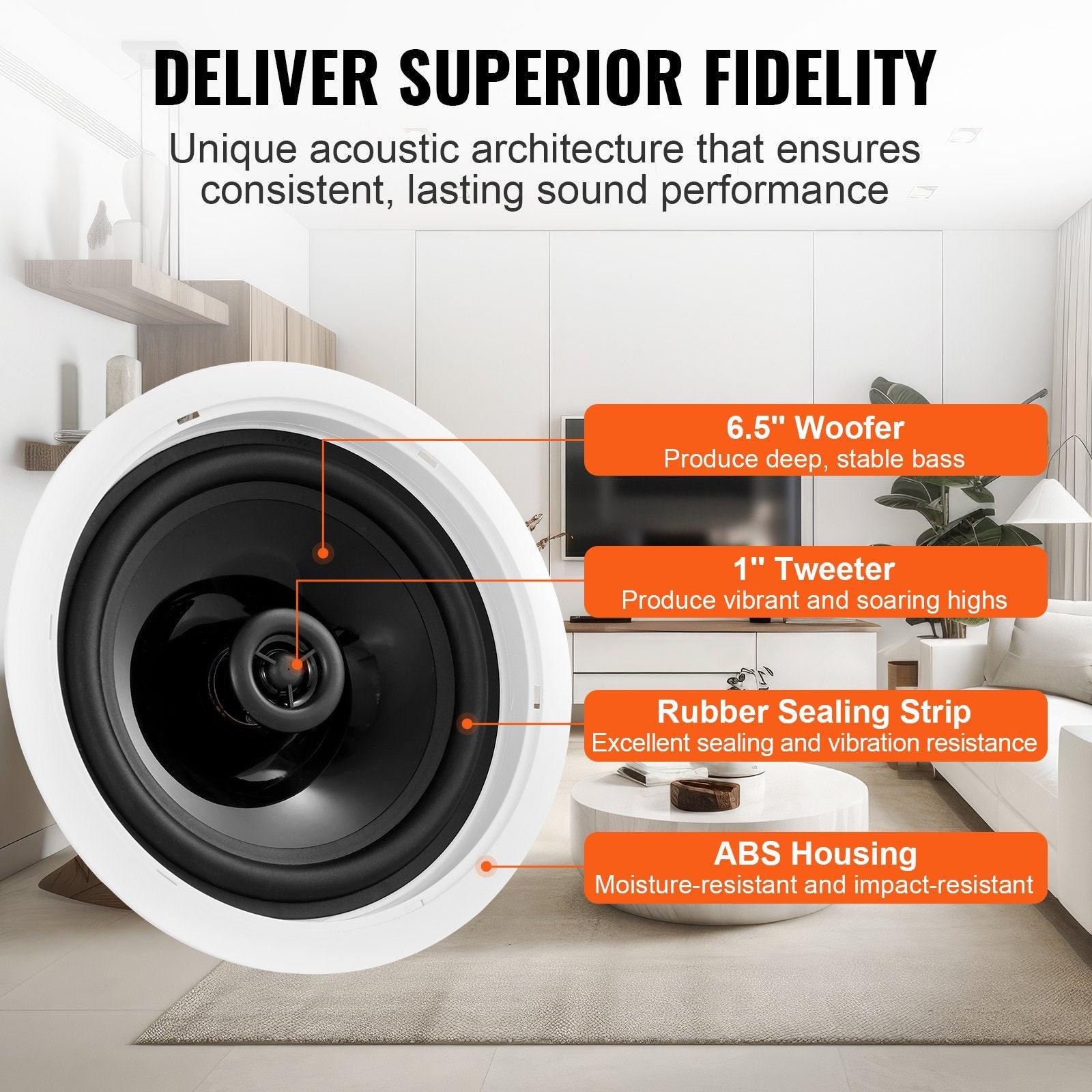 165.1 mm in Ceiling Speakers, 150-Watts, Flush Mount Ceiling & in-Wall Speakers System with 8Î©Impedance 89dB Sensitivity, for Home Kitchen Living Room Bedroom or Covered Outdoor Porches, Single.