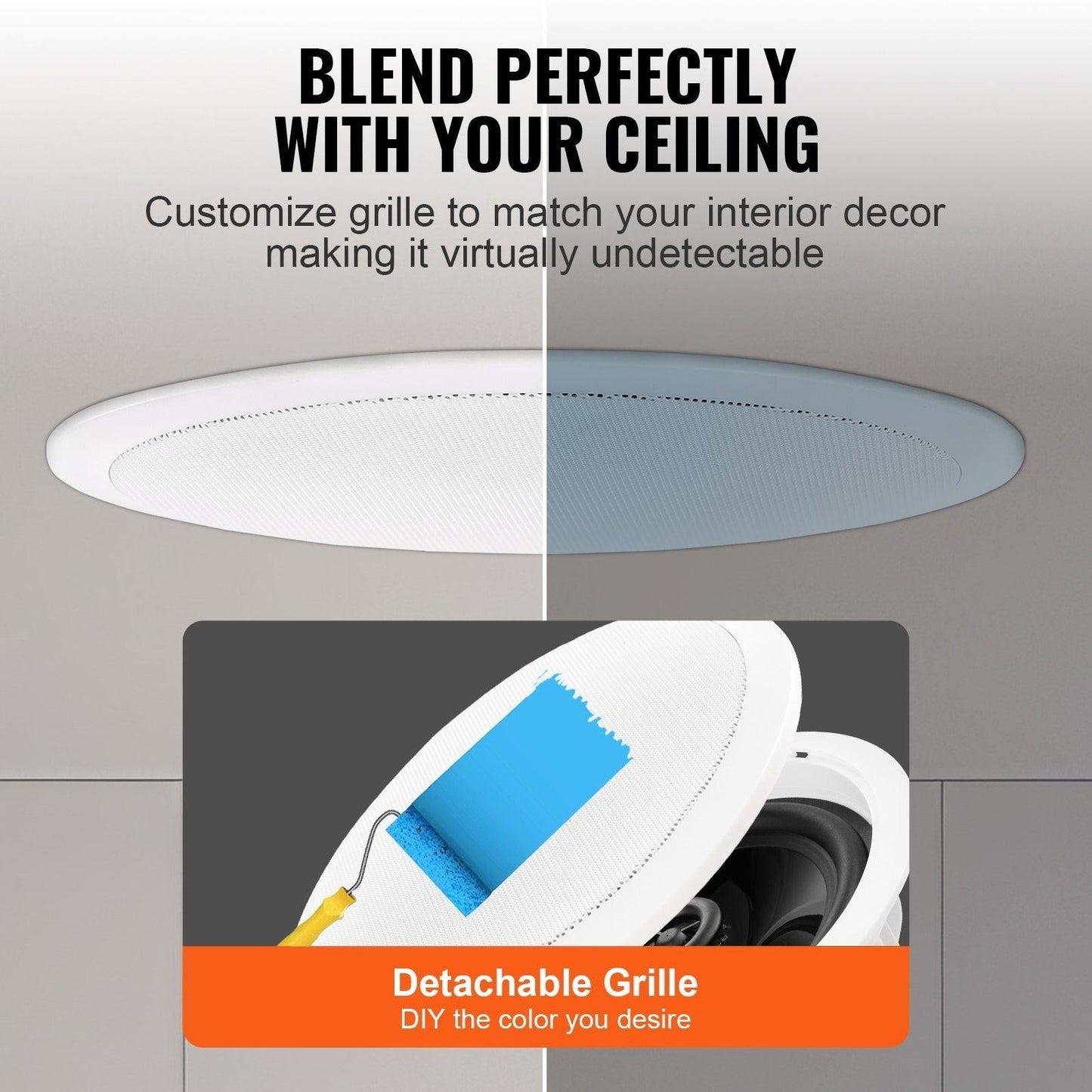165.1 mm in Ceiling Speakers, 150-Watts, Flush Mount Ceiling & in-Wall Speakers System with 8Î©Impedance 89dB Sensitivity, for Home Kitchen Living Room Bedroom or Covered Outdoor Porches, Single.