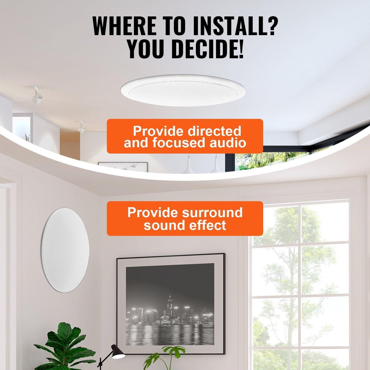 165.1 mm in Ceiling Speakers, 150-Watts, Flush Mount Ceiling & in-Wall Speakers System with 8Î©Impedance 89dB Sensitivity, for Home Kitchen Living Room Bedroom or Covered Outdoor Porches, Single.