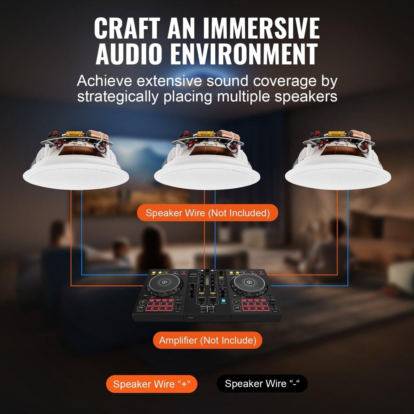 165.1 mm in Ceiling Speakers, 150-Watts, Flush Mount Ceiling & in-Wall Speakers System with 8Î©Impedance 89dB Sensitivity, for Home Kitchen Living Room Bedroom or Covered Outdoor Porches, Single.
