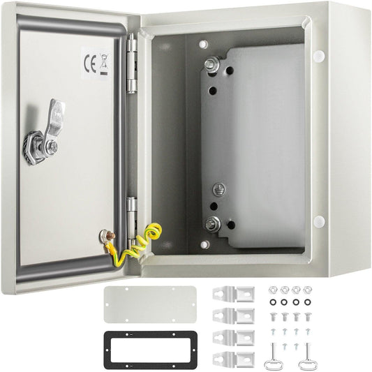 NEMA Steel Enclosure, 25 x 20 x 15 cm NEMA 4X Steel Electrical Box, IP66 Waterproof & Dustproof, Outdoor/Indoor Electrical Junction Box, with Mounting Plate.