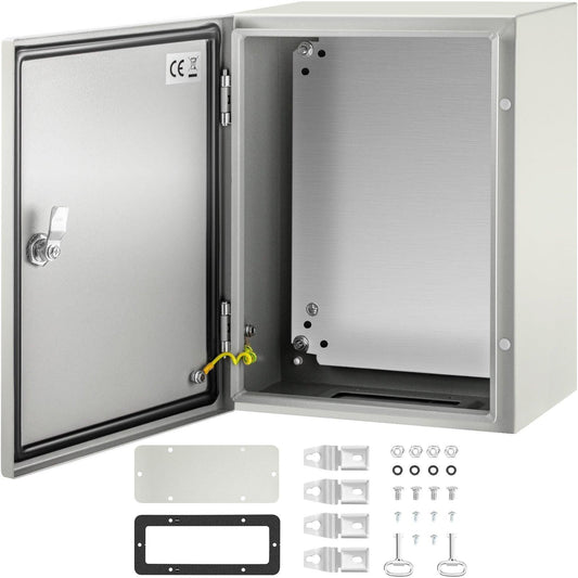 Steel Electrical Box 16'' x 12'' x 8'' Electrical Enclosure Box, Carbon Steel Hinged Junction Box, IP65 Weatherproof Metal Box Wall-Mounted Electronic Equipment Enclosure Box with Mounting Plate.