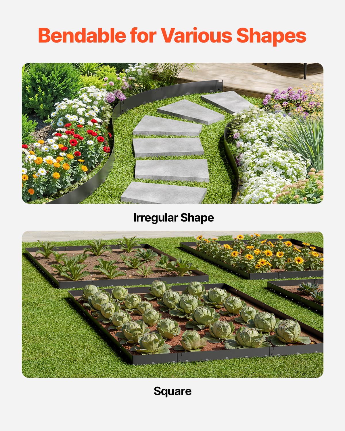 Steel Landscape Edging, 5 Packs 990 x 207 mm Rust-Resistant Metal Landscape Edging, Bendable Garden Edging Border, Heavy Duty Lawn Edging, Easy-to-Install, Flower Bed Yard Pathway Divider Black