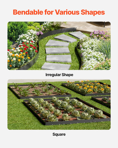 Steel Landscape Edging, 5 Packs 990 x 207 mm Rust-Resistant Metal Landscape Edging, Bendable Garden Edging Border, Heavy Duty Lawn Edging, Easy-to-Install, Flower Bed Yard Pathway Divider Black
