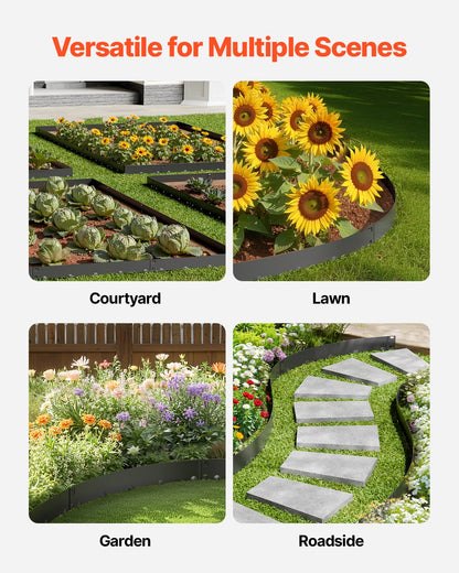 Steel Landscape Edging, 5 Packs 990 x 207 mm Rust-Resistant Metal Landscape Edging, Bendable Garden Edging Border, Heavy Duty Lawn Edging, Easy-to-Install, Flower Bed Yard Pathway Divider Black