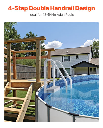4-Step Grey Robust Pool Ladder of 2 Handrails for 1219.2-1371.6 mm Pools
