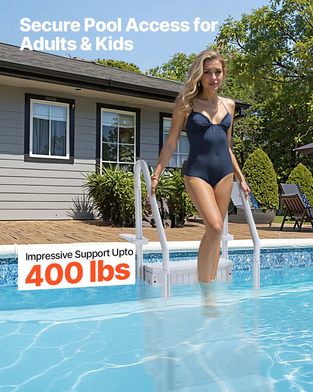 4-Step Grey Robust Pool Ladder of 2 Handrails for 1219.2-1371.6 mm Pools