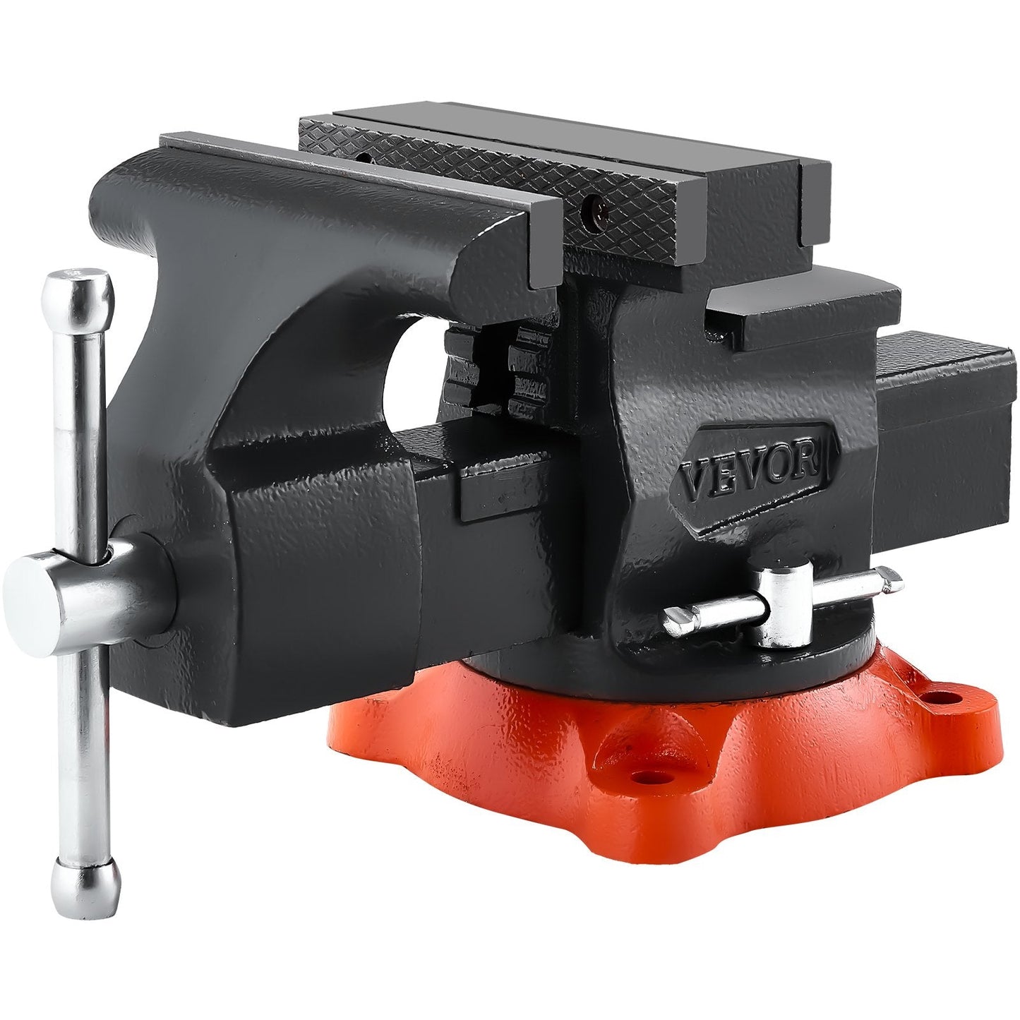 Bench Vise, 140 mm Jaw Width, 140 mm Max Jaw Opening Multipurpose Vise with 360° Swivel Locking Base, 73 mm Throat, Heavy Duty Ductile Iron Workbench Vise, Two-Way Jaws for Clamping Round Pipes