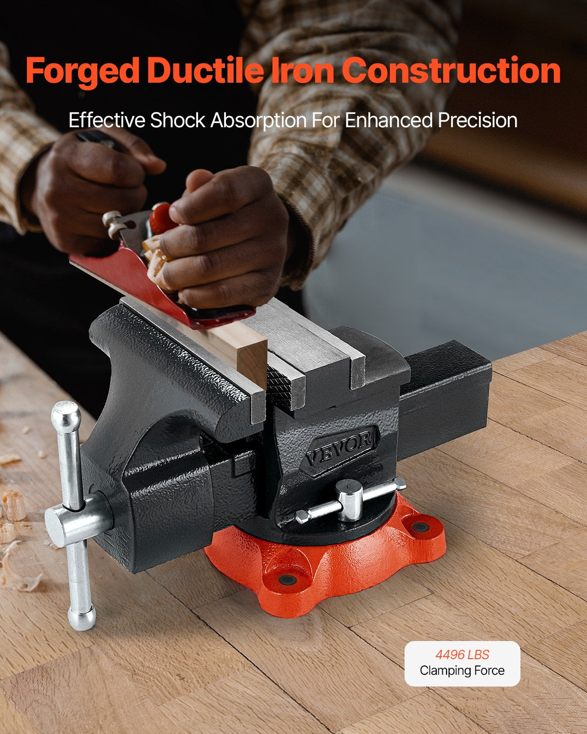 Bench Vise, 140 mm Jaw Width, 140 mm Max Jaw Opening Multipurpose Vise with 360° Swivel Locking Base, 73 mm Throat, Heavy Duty Ductile Iron Workbench Vise, Two-Way Jaws for Clamping Round Pipes