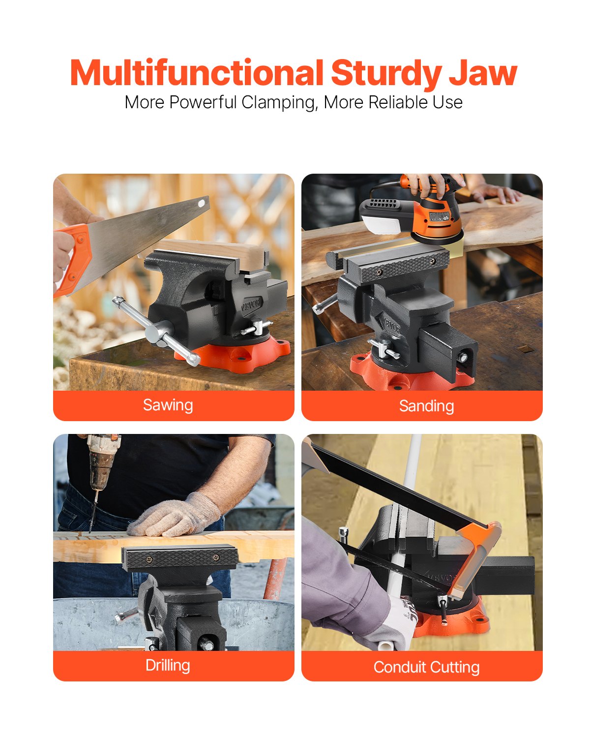 Bench Vise, 140 mm Jaw Width, 140 mm Max Jaw Opening Multipurpose Vise with 360° Swivel Locking Base, 73 mm Throat, Heavy Duty Ductile Iron Workbench Vise, Two-Way Jaws for Clamping Round Pipes