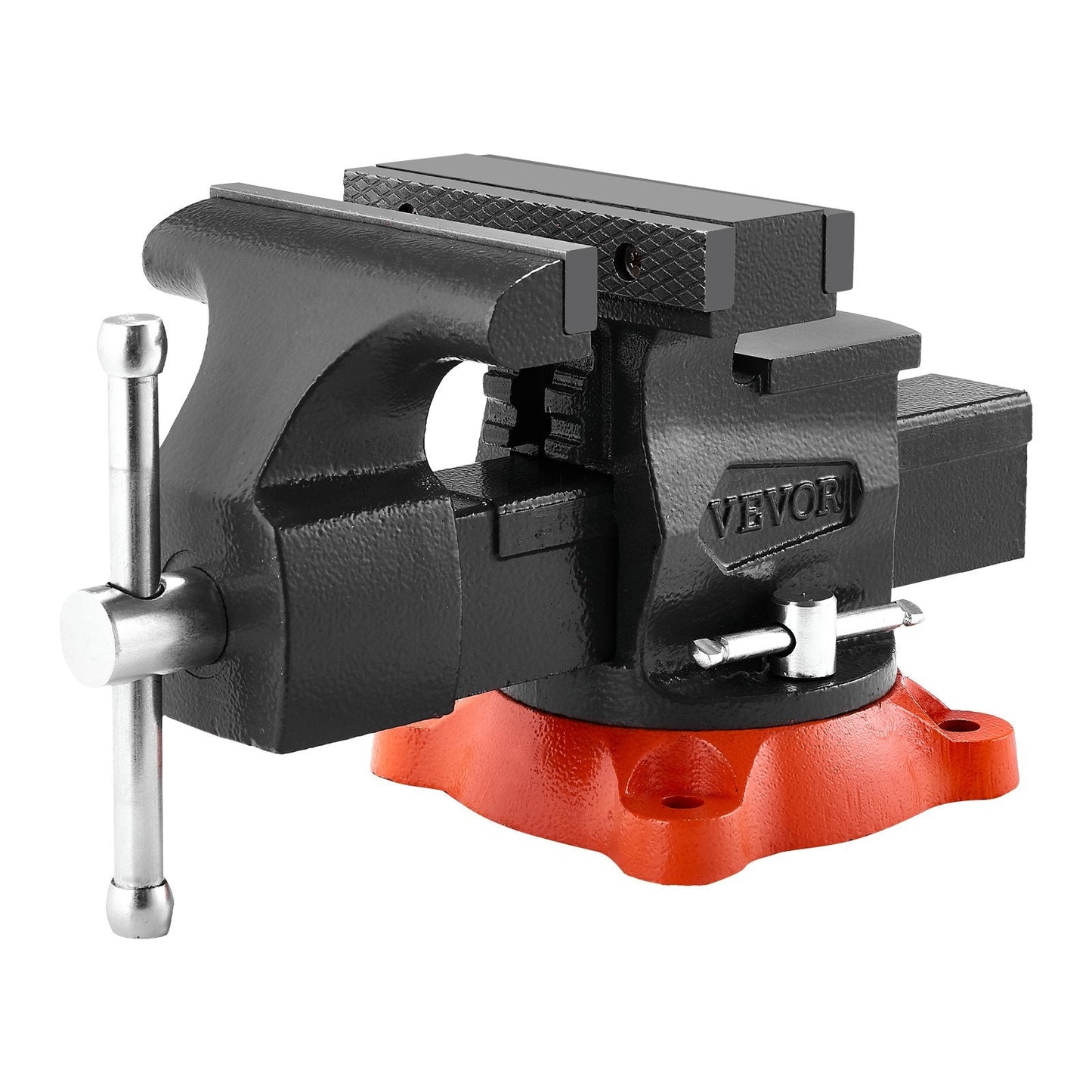 Bench Vise, 140 mm Jaw Width, 140 mm Max Jaw Opening Multipurpose Vise with 360° Swivel Locking Base, 73 mm Throat, Heavy Duty Ductile Iron Workbench Vise, Two-Way Jaws for Clamping Round Pipes