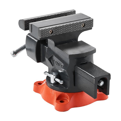 Bench Vise, 140 mm Jaw Width, 140 mm Max Jaw Opening Multipurpose Vise with 360° Swivel Locking Base, 73 mm Throat, Heavy Duty Ductile Iron Workbench Vise, Two-Way Jaws for Clamping Round Pipes