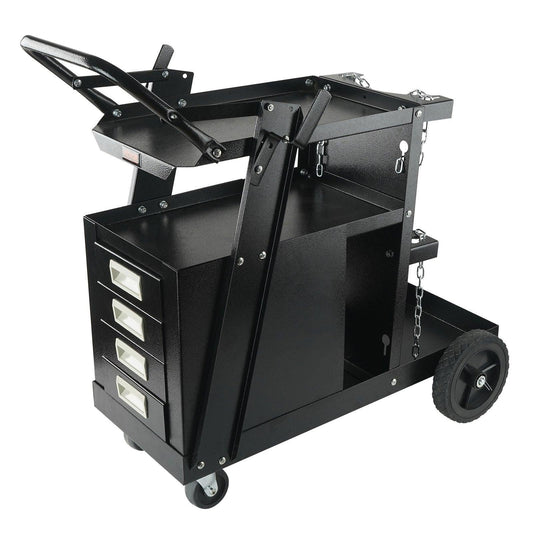 Welding Cart, 2-Tier 4 Drawers Welder Cart with 265 LBS Weight Capacity, Swivel Wheels, Tank Storage Safety Chains, Heavy Duty Rolling MIG Welder Cart for Mig Welder and Plasma Cutter.