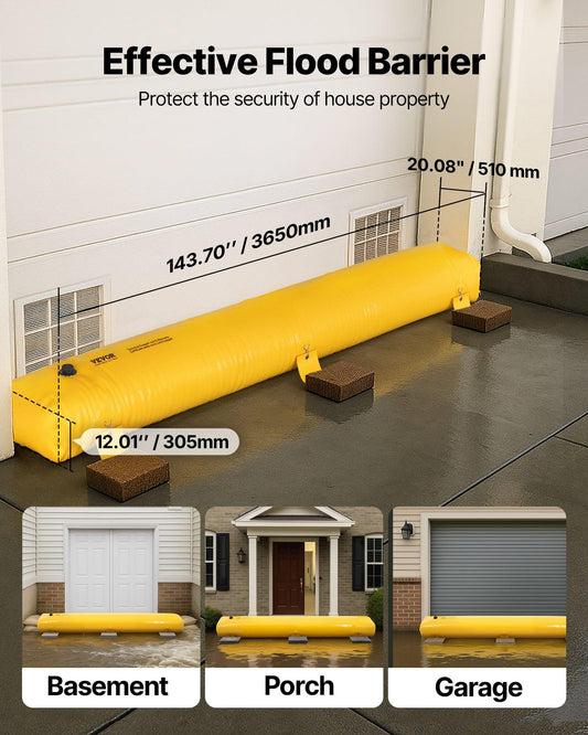 Flood Barrier Hydro Barrier 12' Length x 12" Height for Water Diversion.