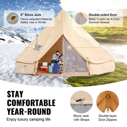 Canvas Bell Tent 3m/9.8ft 4-Season Canvas Tent for Camping with Stove Jack.