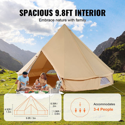Canvas Bell Tent 3m/9.8ft 4-Season Canvas Tent for Camping with Stove Jack.