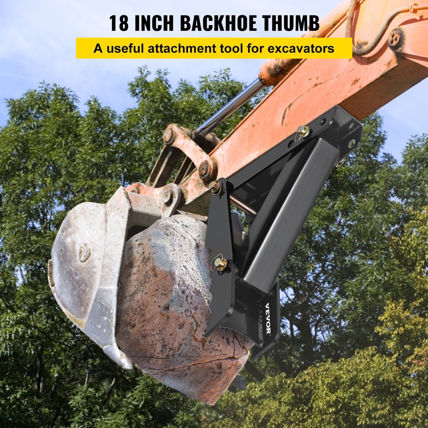 45.7 cm Backhoe Thumb, 12 mm Teeth Thickness Heavy Duty Excavator Thumb, Black Steel Weld On Thumb Attachments with 12mm Bolt-On Design Adjustable Mechanical Thumb for Backhoe/Excavator
