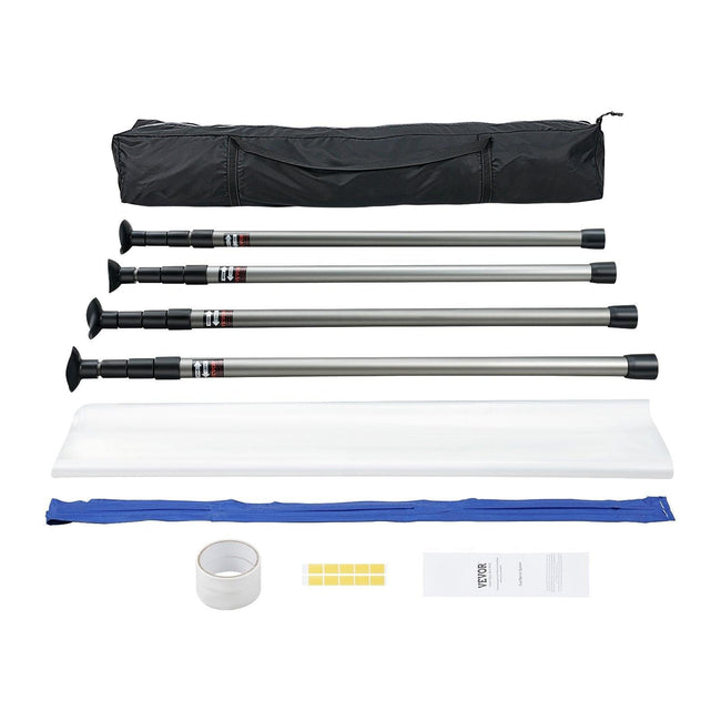 Dust Barrier Poles, 12 Ft Barrier Poles, Dust Barrier System with 4 Telescoping Poles, Magnetic Zipper, Carry Bag and 32.8x13.12 Ft Plastic Film, for Interior Decoration, Painting. Hover Image