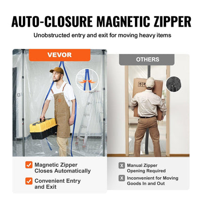 Dust Barrier Poles, 12 Ft Barrier Poles, Dust Barrier System with 4 Telescoping Poles, Magnetic Zipper, Carry Bag and 32.8x13.12 Ft Plastic Film, for Interior Decoration, Painting.
