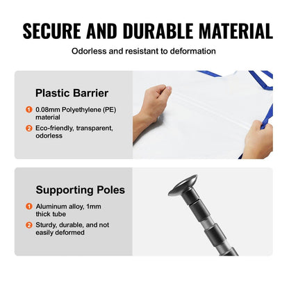 Dust Barrier Poles, 12 Ft Barrier Poles, Dust Barrier System with 4 Telescoping Poles, Magnetic Zipper, Carry Bag and 32.8x13.12 Ft Plastic Film, for Interior Decoration, Painting.