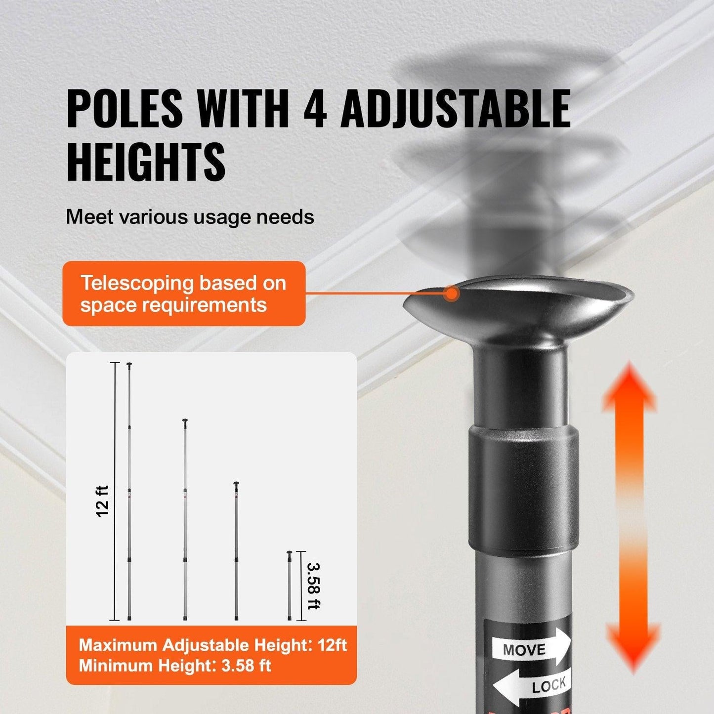 Dust Barrier Poles, 12 Ft Barrier Poles, Dust Barrier System with 4 Telescoping Poles, Magnetic Zipper, Carry Bag and 32.8x13.12 Ft Plastic Film, for Interior Decoration, Painting.
