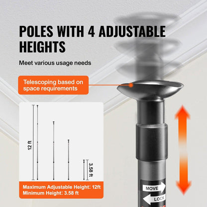 Dust Barrier Poles, 12 Ft Barrier Poles, Dust Barrier System with 4 Telescoping Poles, Magnetic Zipper, Carry Bag and 32.8x13.12 Ft Plastic Film, for Interior Decoration, Painting.