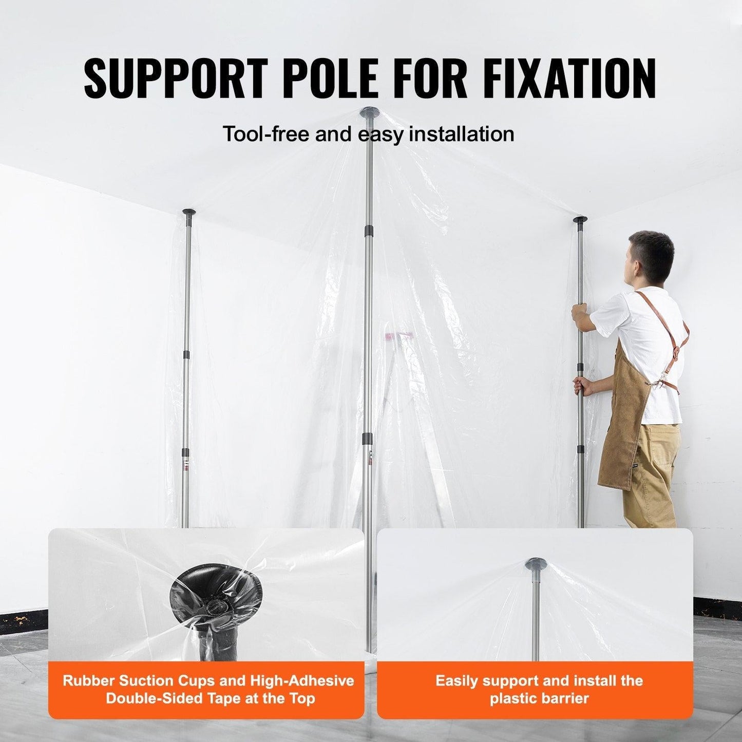 Dust Barrier Poles, 12 Ft Barrier Poles, Dust Barrier System with 4 Telescoping Poles, Magnetic Zipper, Carry Bag and 32.8x13.12 Ft Plastic Film, for Interior Decoration, Painting.