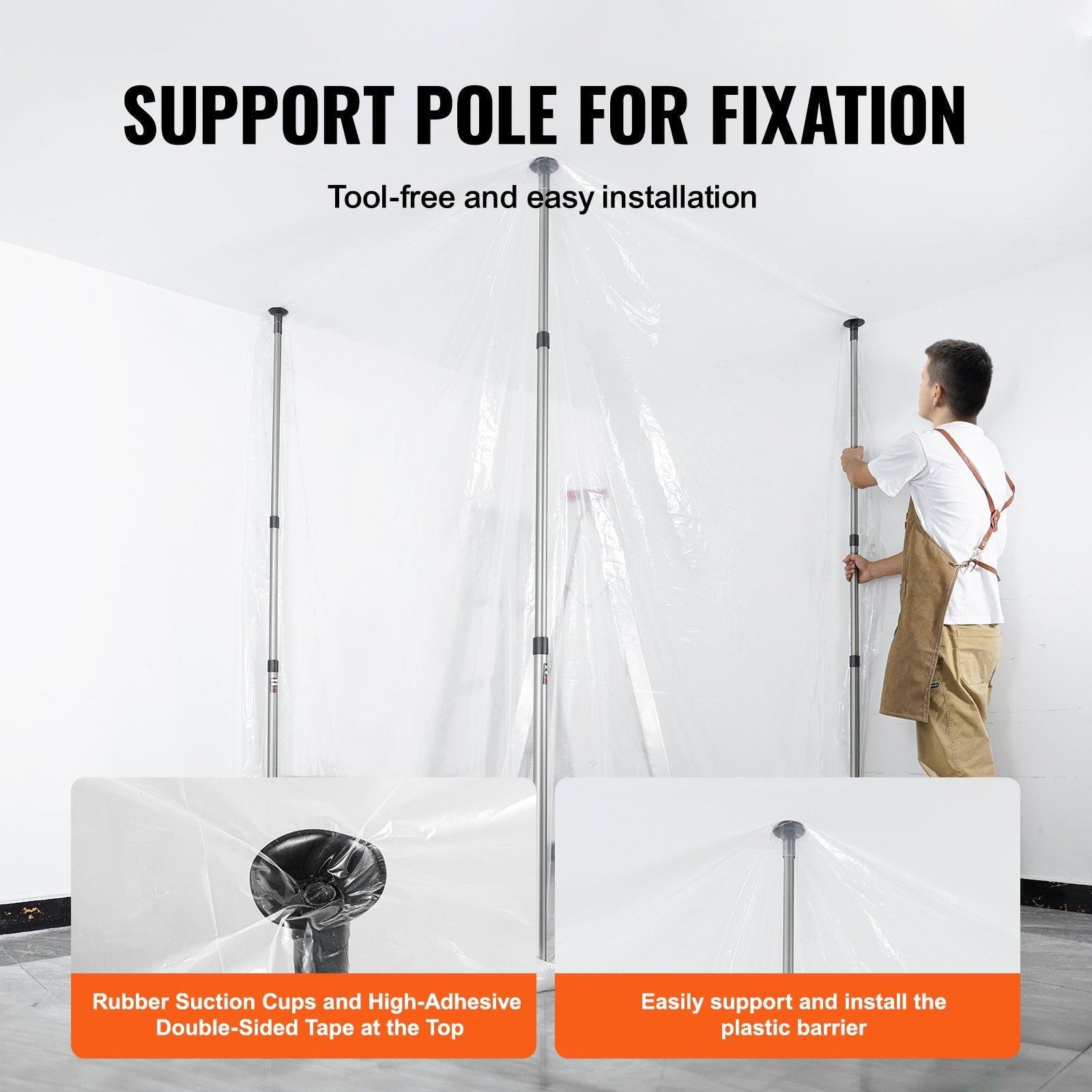 Dust Barrier Poles, 12 Ft Barrier Poles, Dust Barrier System with 4 Telescoping Poles, Magnetic Zipper, Carry Bag and 32.8x13.12 Ft Plastic Film, for Interior Decoration, Painting.