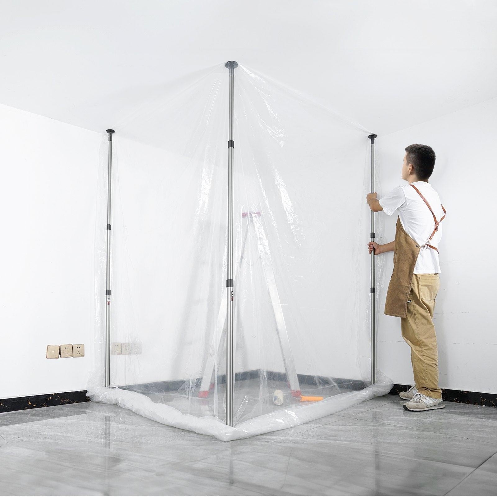 Dust Barrier Poles, 12 Ft Barrier Poles, Dust Barrier System with 4 Telescoping Poles, Magnetic Zipper, Carry Bag and 32.8x13.12 Ft Plastic Film, for Interior Decoration, Painting.