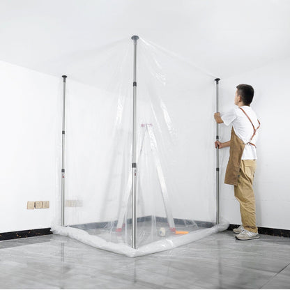 Dust Barrier Poles, 12 Ft Barrier Poles, Dust Barrier System with 4 Telescoping Poles, Magnetic Zipper, Carry Bag and 32.8x13.12 Ft Plastic Film, for Interior Decoration, Painting.