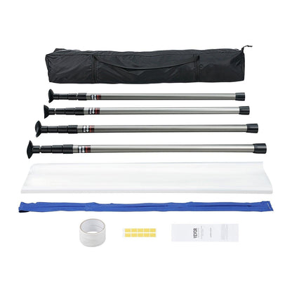 Dust Barrier Poles, 12 Ft Barrier Poles, Dust Barrier System with 4 Telescoping Poles, Magnetic Zipper, Carry Bag and 32.8x13.12 Ft Plastic Film, for Interior Decoration, Painting.