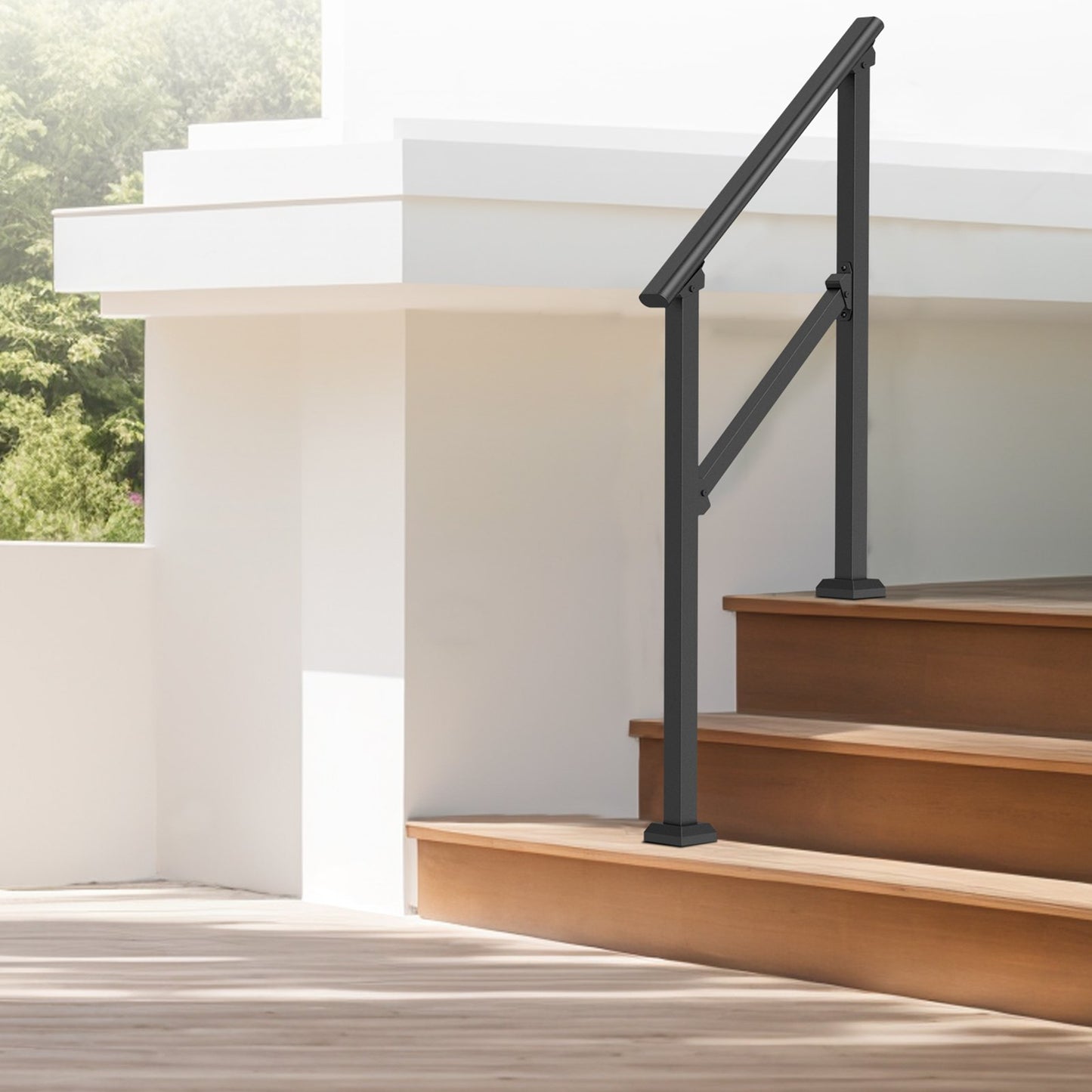 2 PCS 2-3 Handrails for Outdoor for Seniors Porch Deck Black Square Tube