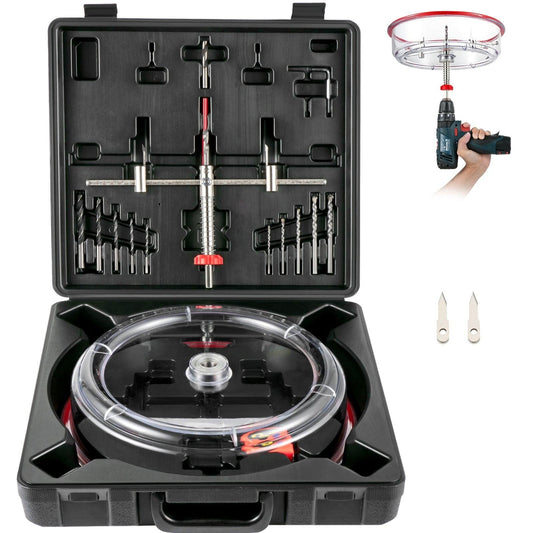 Adjustable Hole Saw Cutter Kit, 1-5/8\" to 11-13 /16\" (40-300 mm), Recessed Hole Saw with PC Dust Shield, Two Replaceable Pilot Drill Bits, for Recessed Lights, Ceiling Speakers, Vent Holes.