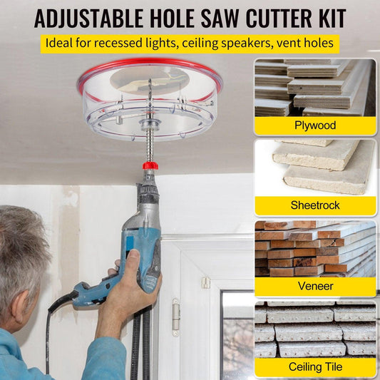 Adjustable Hole Saw Cutter Kit, 1-5/8\" to 11-13 /16\" (40-300 mm), Recessed Hole Saw with PC Dust Shield, Two Replaceable Pilot Drill Bits, for Recessed Lights, Ceiling Speakers, Vent Holes.