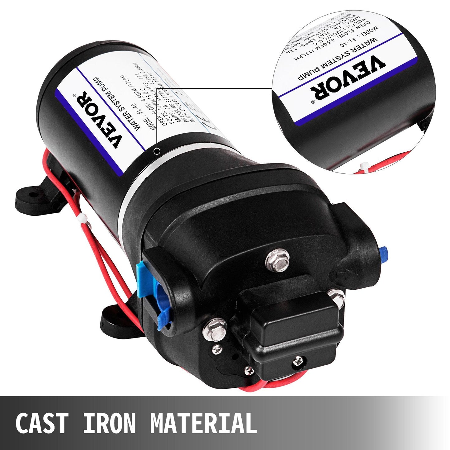 Water Pressure Diaphragm Pump, 12V FL-40 High Pressure Diaphragm Water Pump, 40PSI Automatic Self Priming Water Pump, 17L/MIN Misting Booster Sprayer Diaphragm Pump for Caravan Boat RV Garden