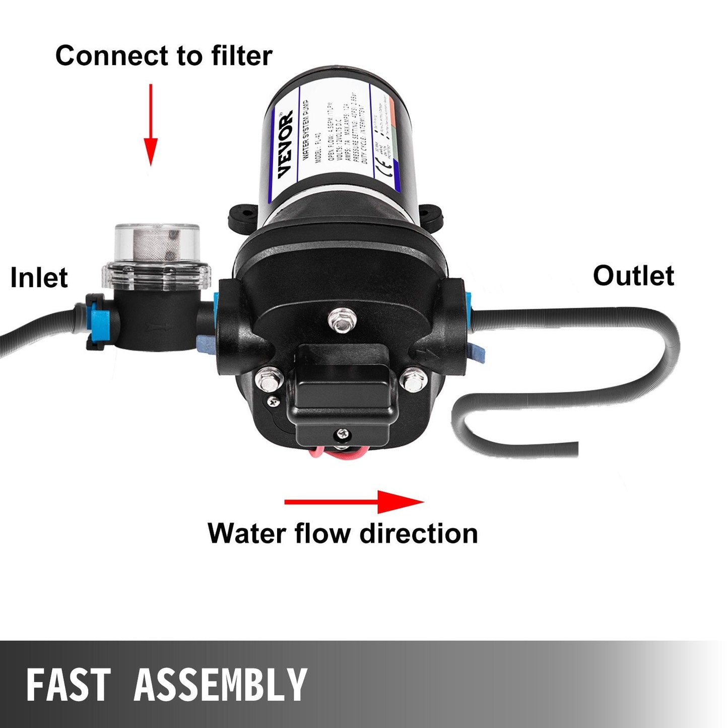 Water Pressure Diaphragm Pump, 12V FL-40 High Pressure Diaphragm Water Pump, 40PSI Automatic Self Priming Water Pump, 17L/MIN Misting Booster Sprayer Diaphragm Pump for Caravan Boat RV Garden