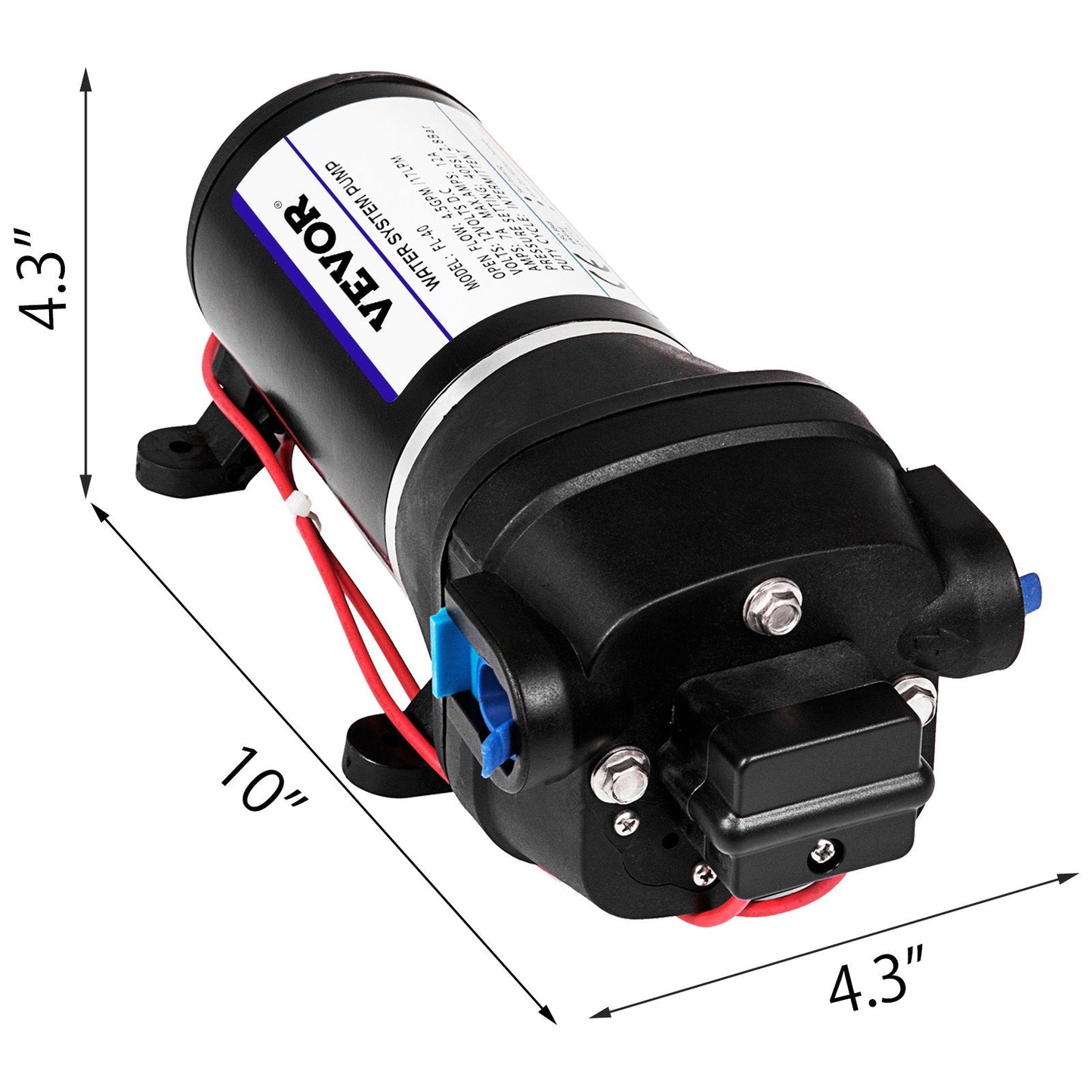 Water Pressure Diaphragm Pump, 12V FL-40 High Pressure Diaphragm Water Pump, 40PSI Automatic Self Priming Water Pump, 17L/MIN Misting Booster Sprayer Diaphragm Pump for Caravan Boat RV Garden