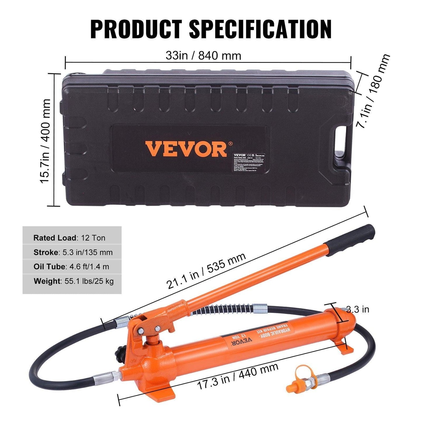 12 Ton Hydraulic Jack Air Pump Lift Ram Body Frame Porta Power Repair Kits.