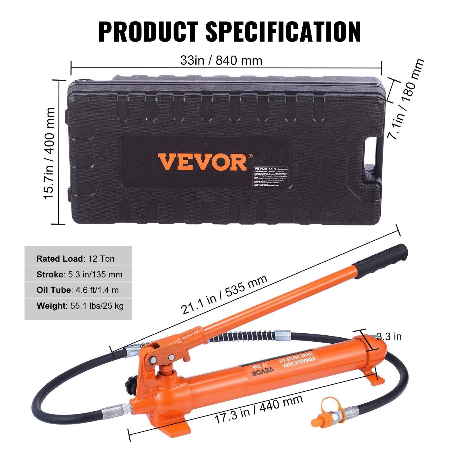 12 Ton Hydraulic Jack Air Pump Lift Ram Body Frame Porta Power Repair Kits.