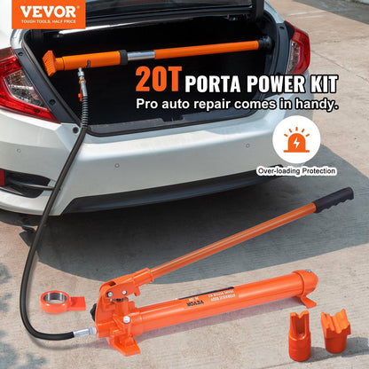 20 Ton Porta Power Kit, Portable Hydraulic Jack with 4.6 ft/1.4 m Oil Hose, Car Frame Repair Tool with Storage Case for Automotive, Heavy Equipment, Mechanic (44000 LBS).