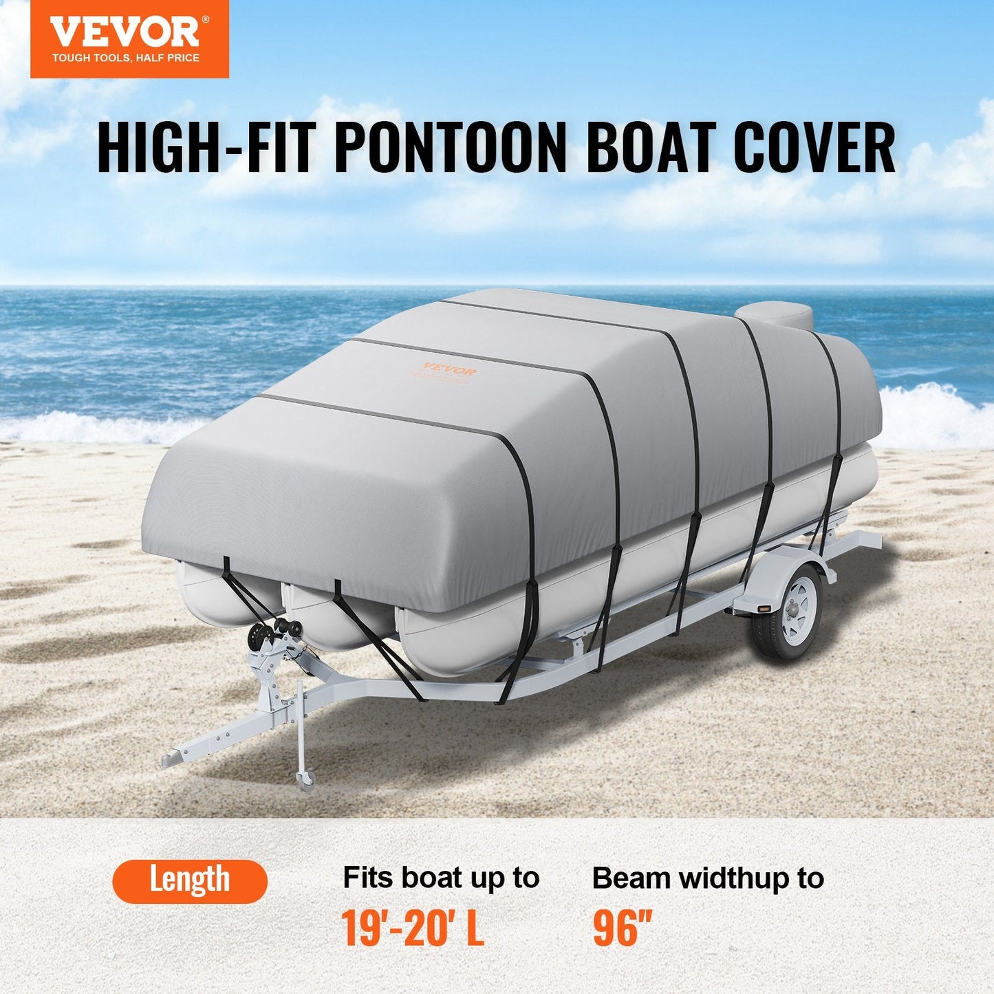 Pontoon Boat Cover 800D Waterproof Trailerable 19-20 ft with Storage Bag.