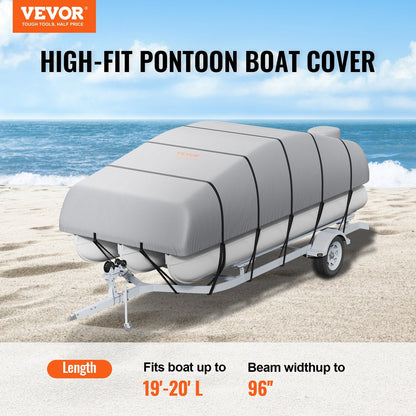 Pontoon Boat Cover 800D Waterproof Trailerable 19-20 ft with Storage Bag.